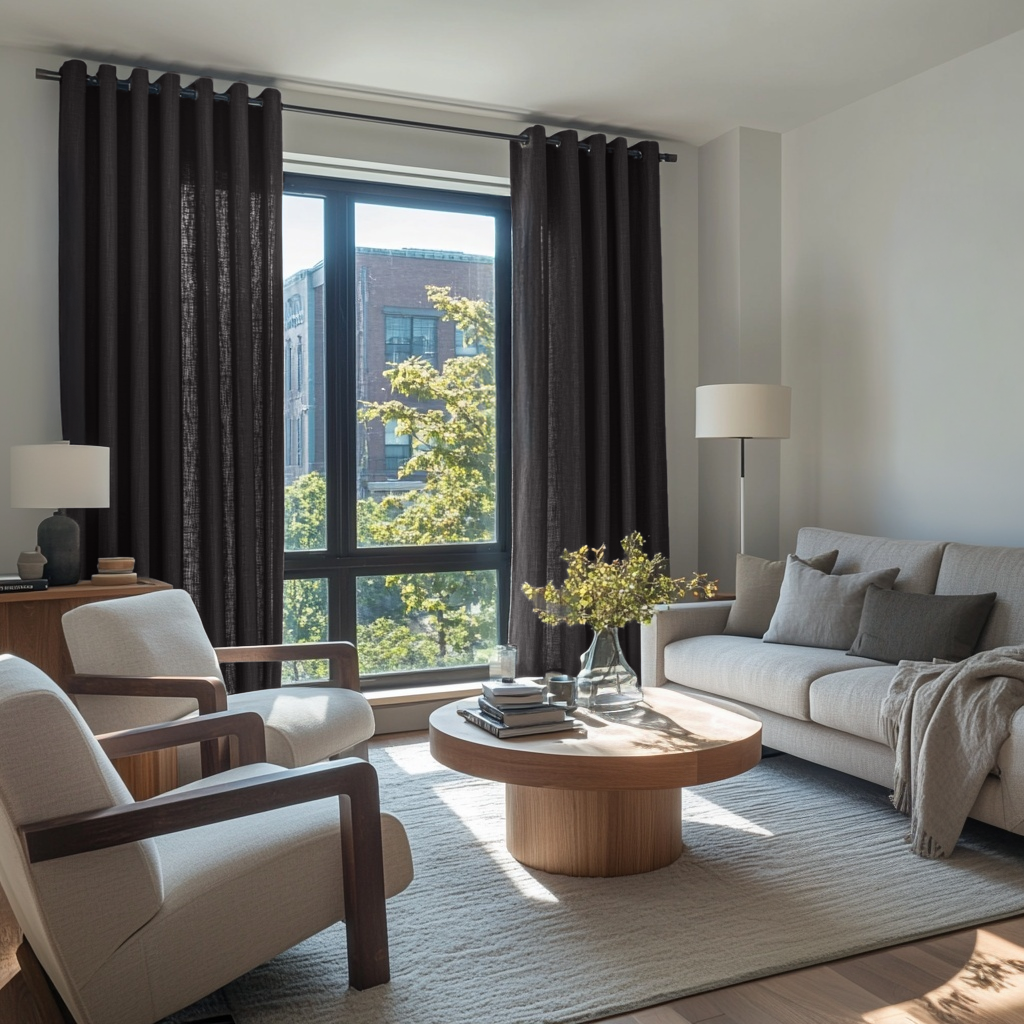 Charcoal Grey Linen Grommet Curtains