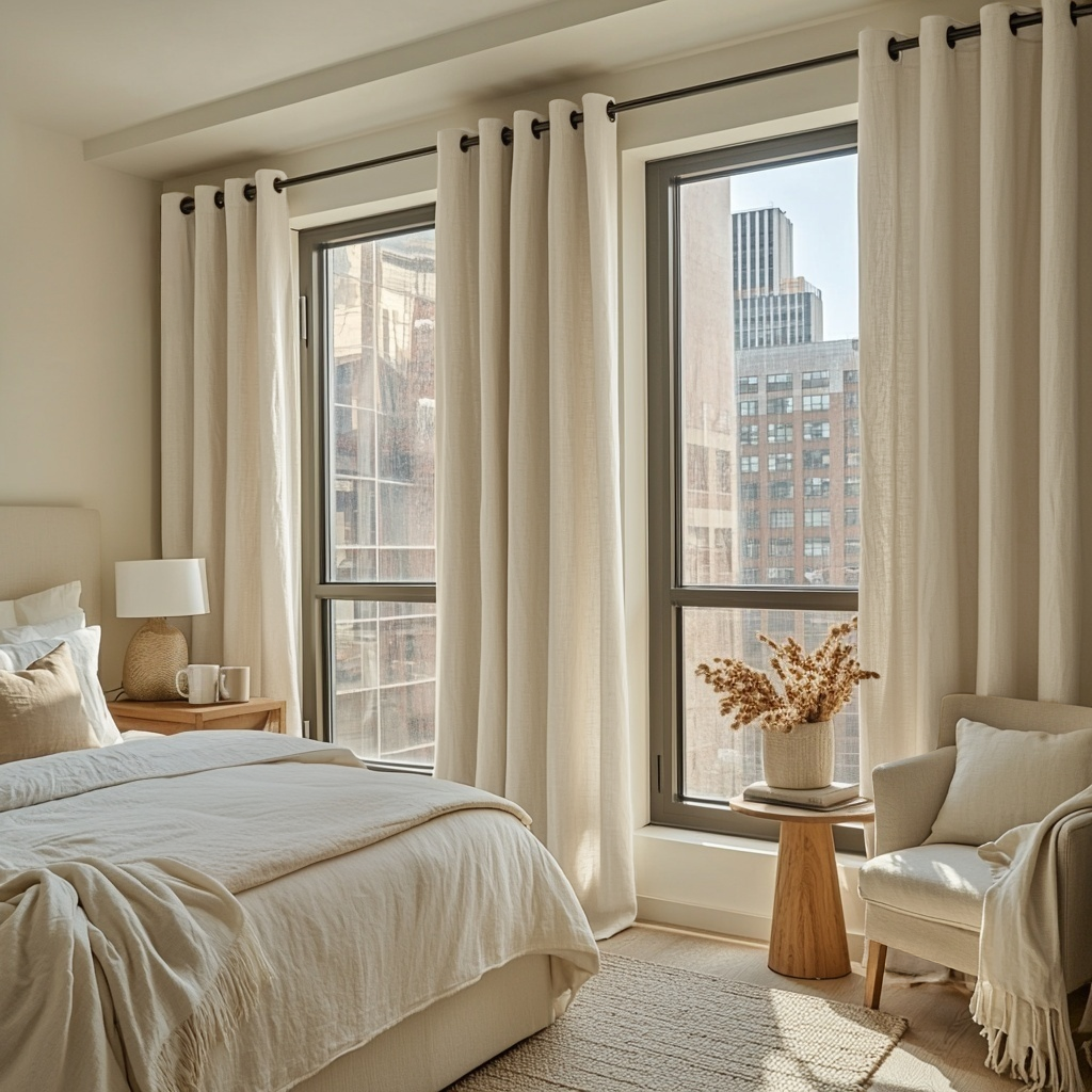 Cream Linen Grommet Curtains - Cotton Lining