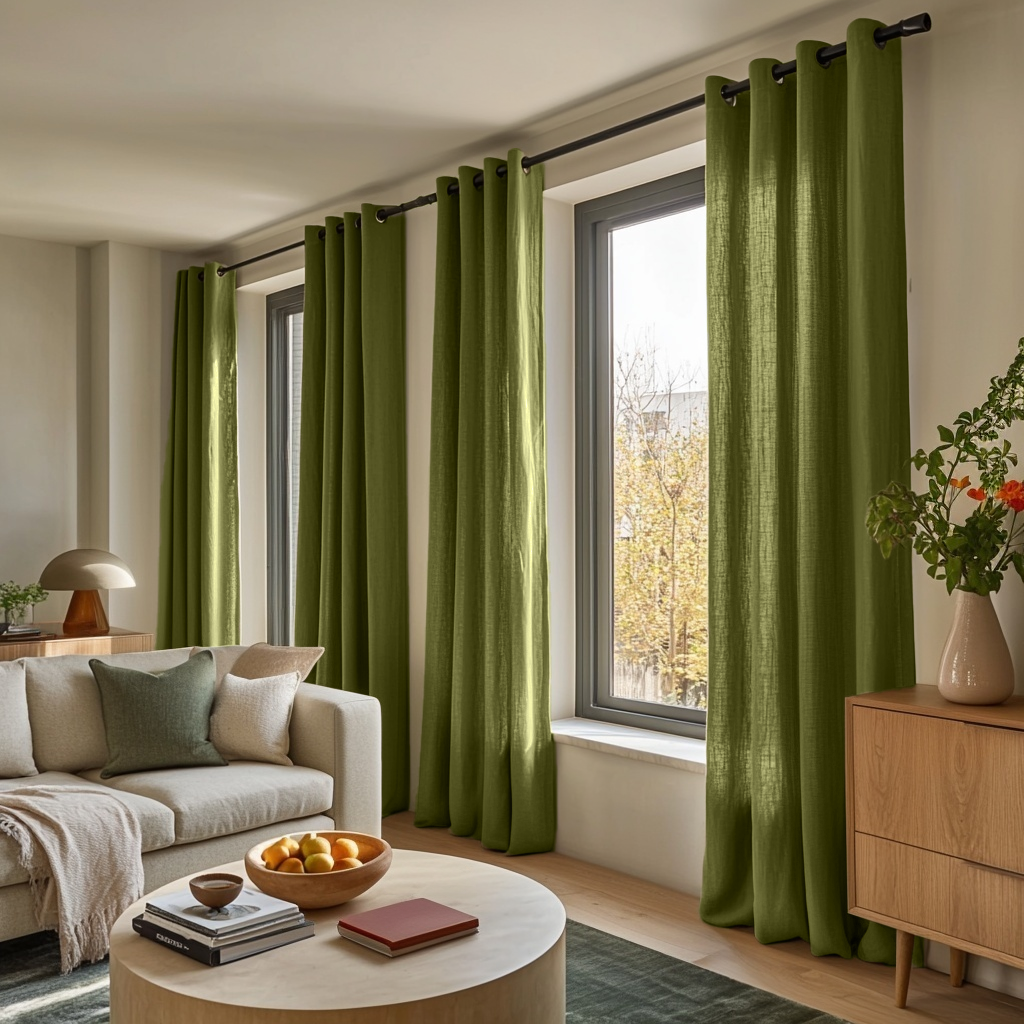 Moss Green Linen Grommet Curtains