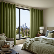 Olive Green Linen Grommet Curtain - Cotton Lining