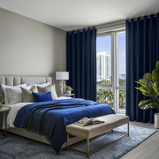 Royal Blue Linen Grommet Curtains - Cotton Lining