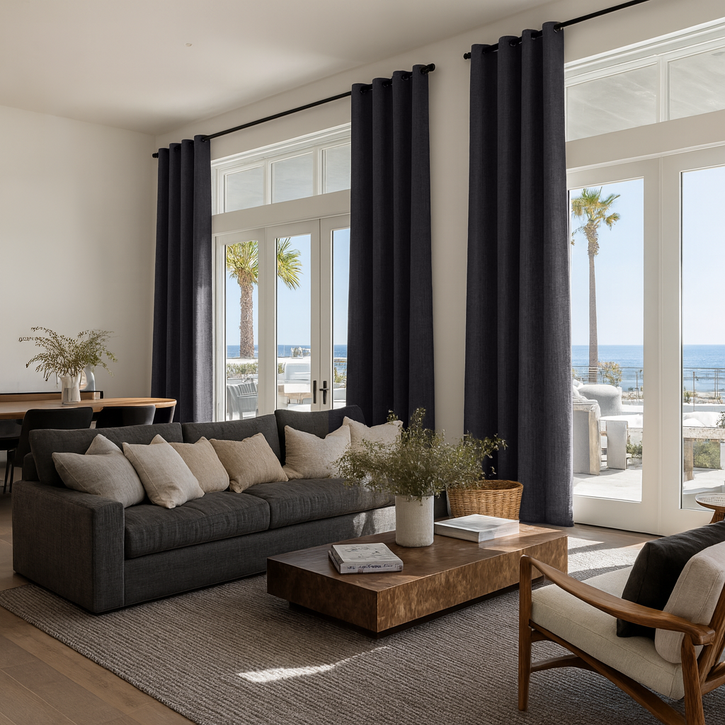 Charcoal Grey Grommet Linen Curtain Panel with Blackout Lining