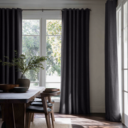 Charcoal Grey Grommet Linen Curtain Panel with Blackout Lining