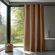 Tawny Brown Linen Hookless Shower Curtain in a Contemporary Bathroom