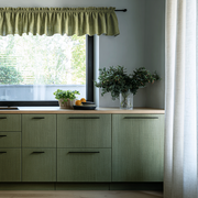 Olive Green Linen Kitchen Valance - Cotton Lining