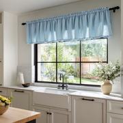 Sky Blue Linen Kitchen Valance - Cotton Lining