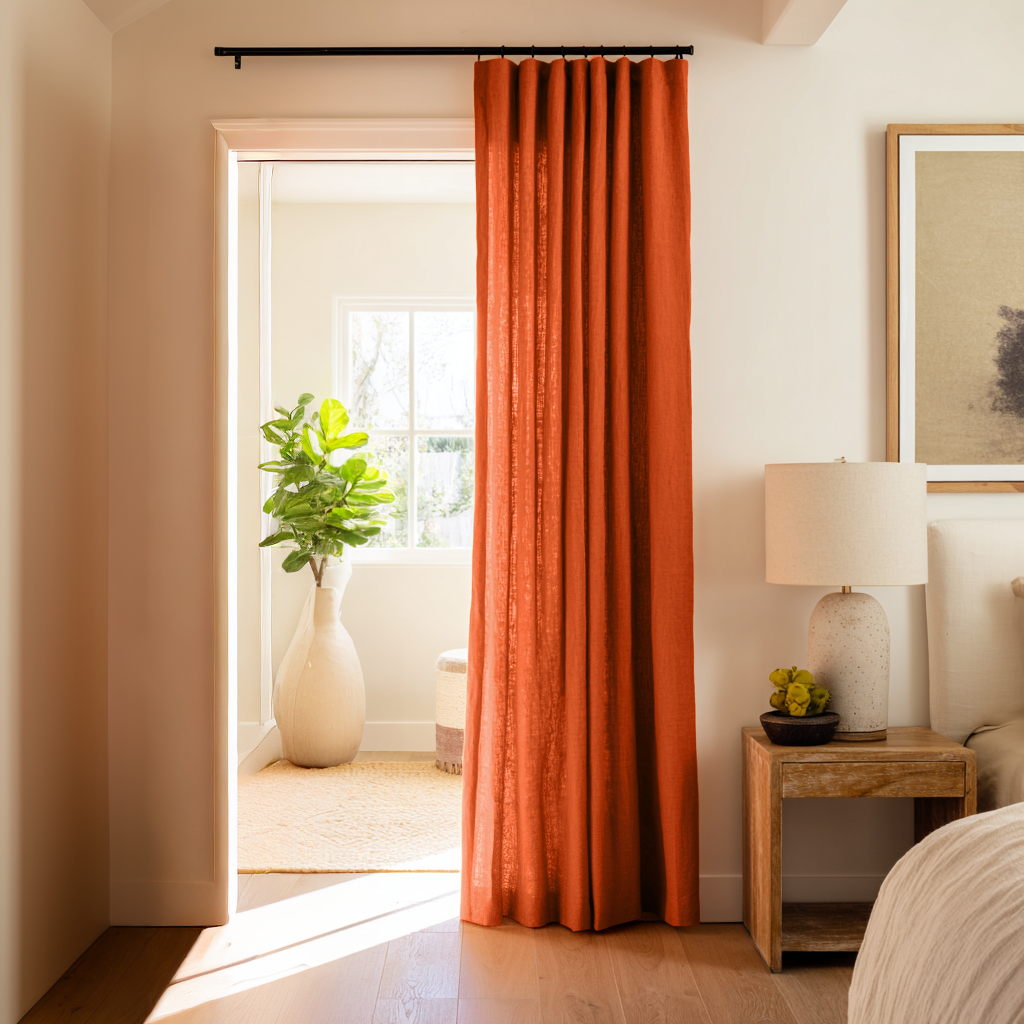 Orange Linen Doorway Curtains with Multitape