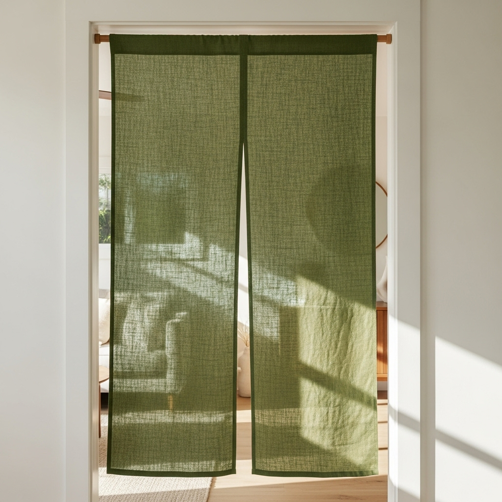 Moss Green Linen Noren Curtain