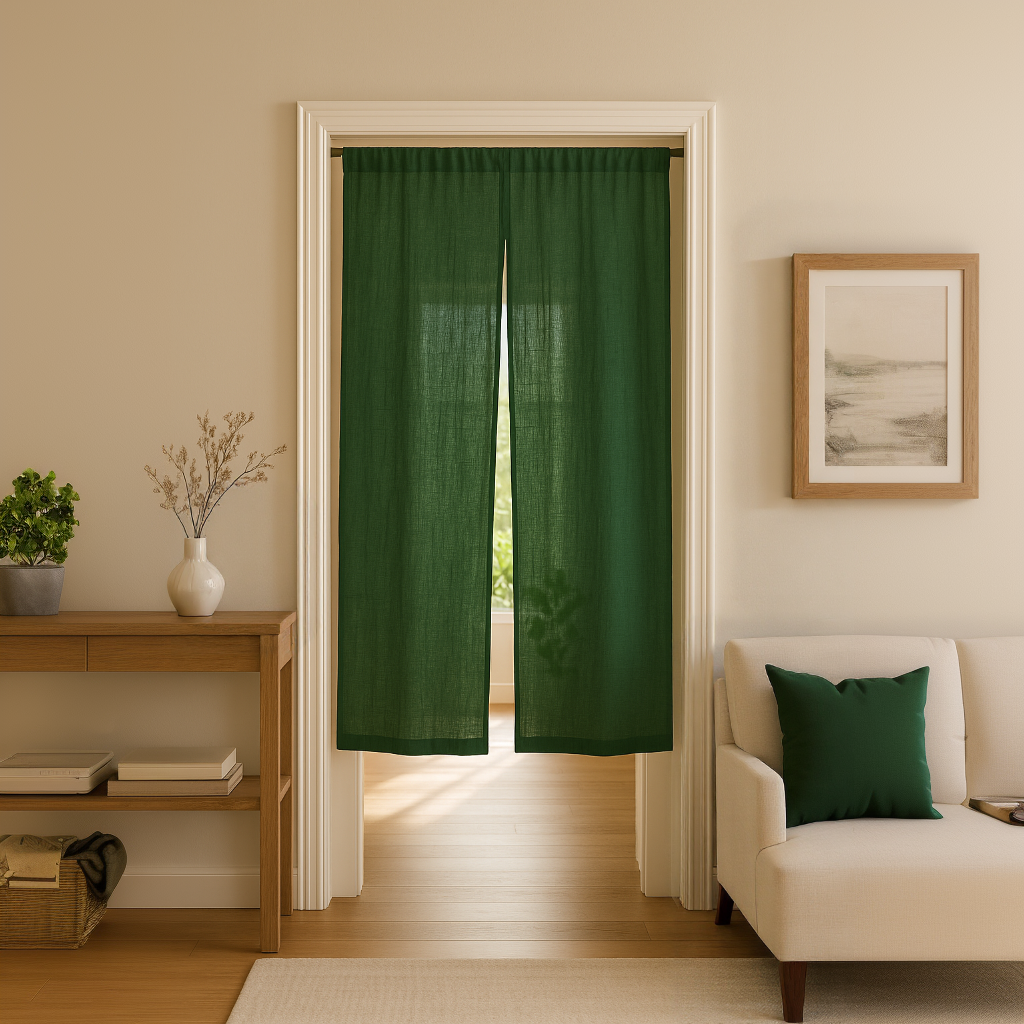 Forest Green Linen Noren Curtain