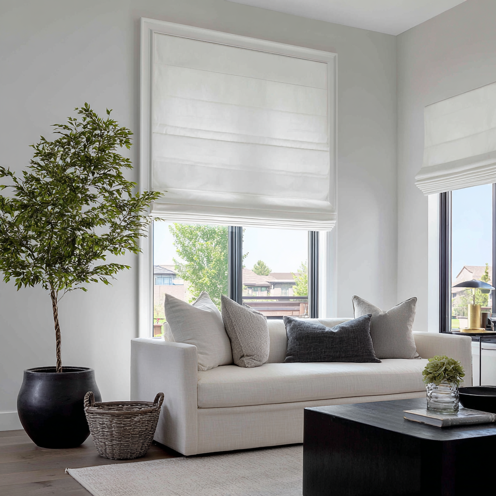 Off-White Linen Blackout Roman Shades