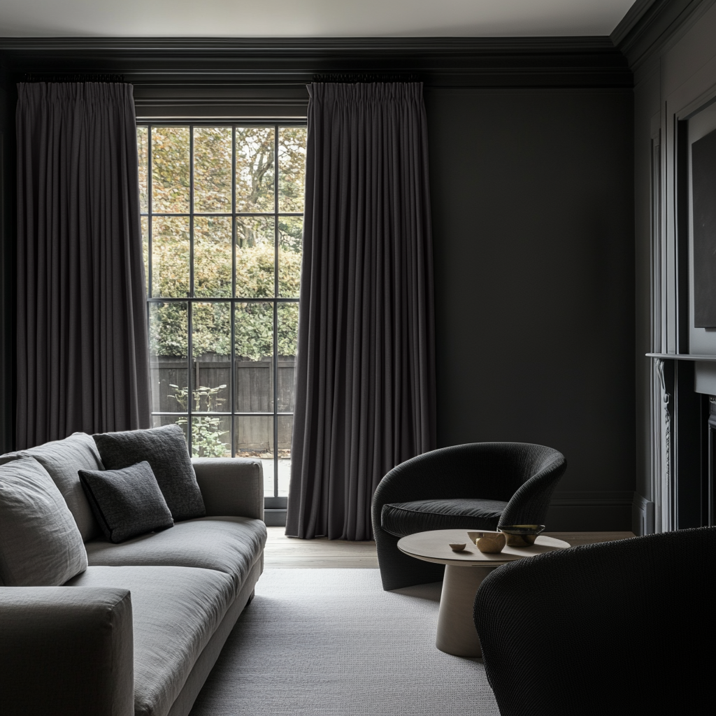 Charcoal Grey Linen Pencil Pleat Blackout Curtains