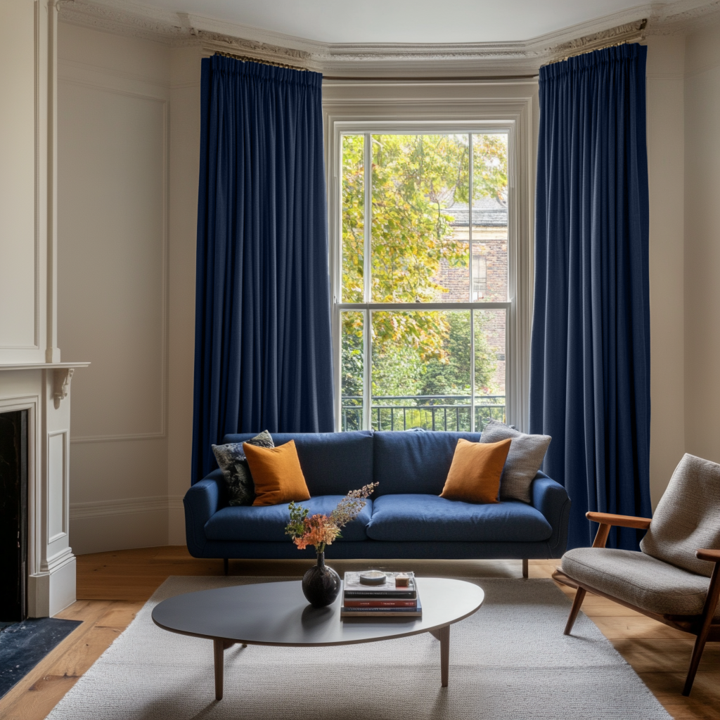 Royal Blue Linen Pencil Pleat Blackout Curtains