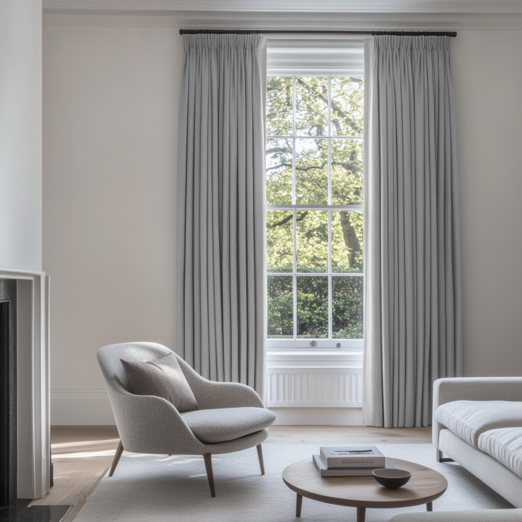 Stone Grey Linen Pencil Pleat Blackout Curtains