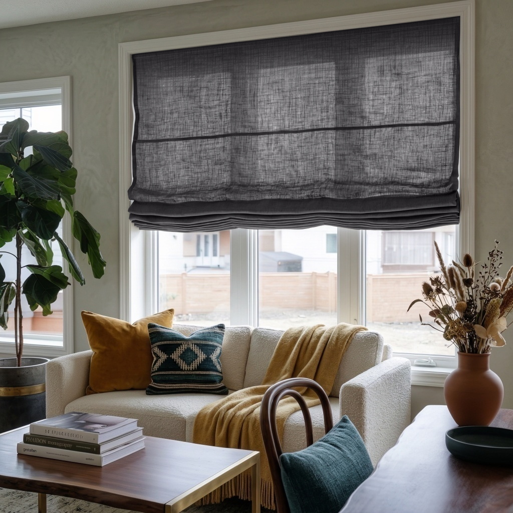 Dim Grey Linen Roman Shades - Cotton Lining