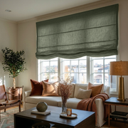 Sage Green Linen Relaxed Roman Shades - Cotton Lining