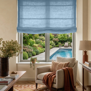Sky Blue Linen Relaxed Roman Shades - Cotton Lining