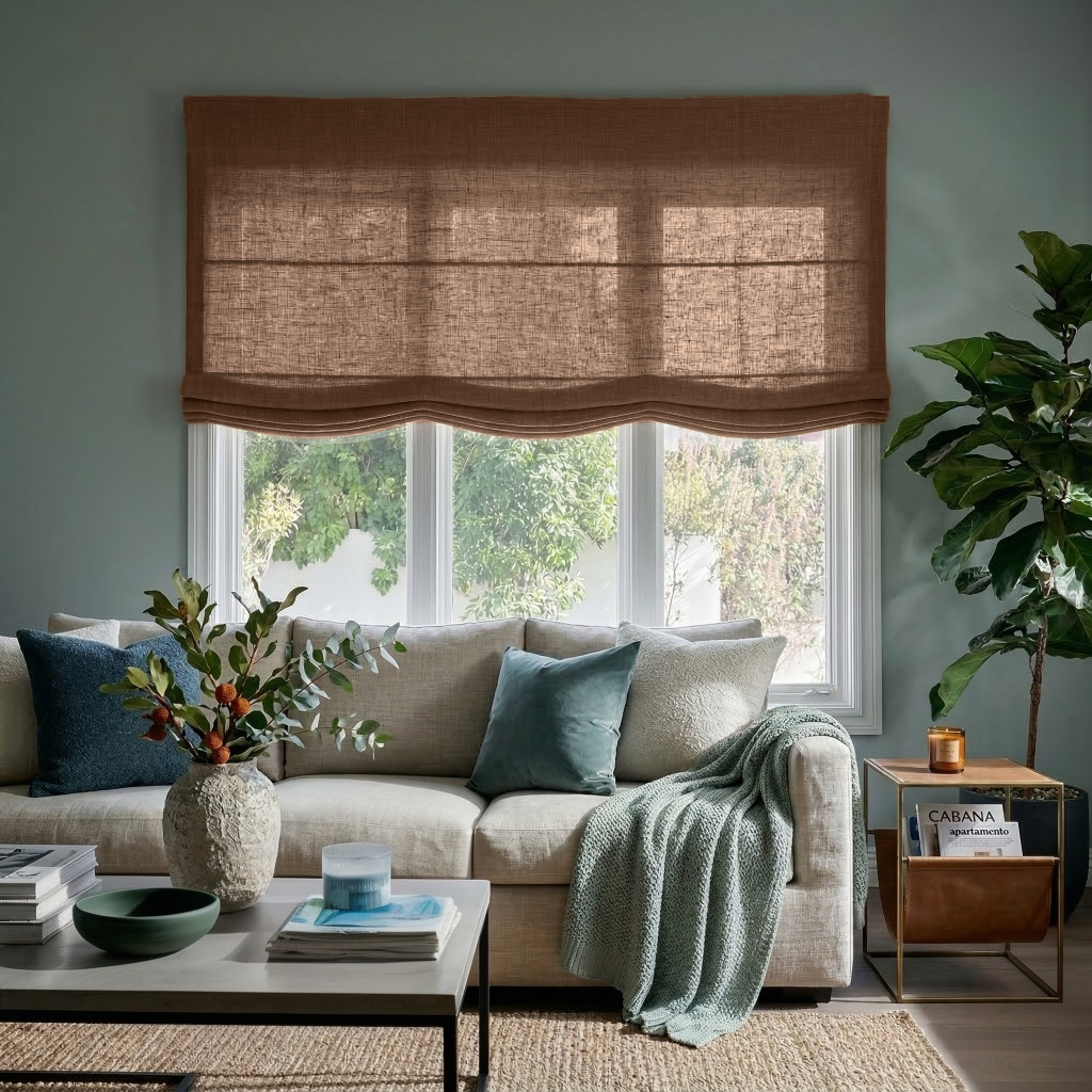 Tawny Brown Linen Relaxed Roman Shades