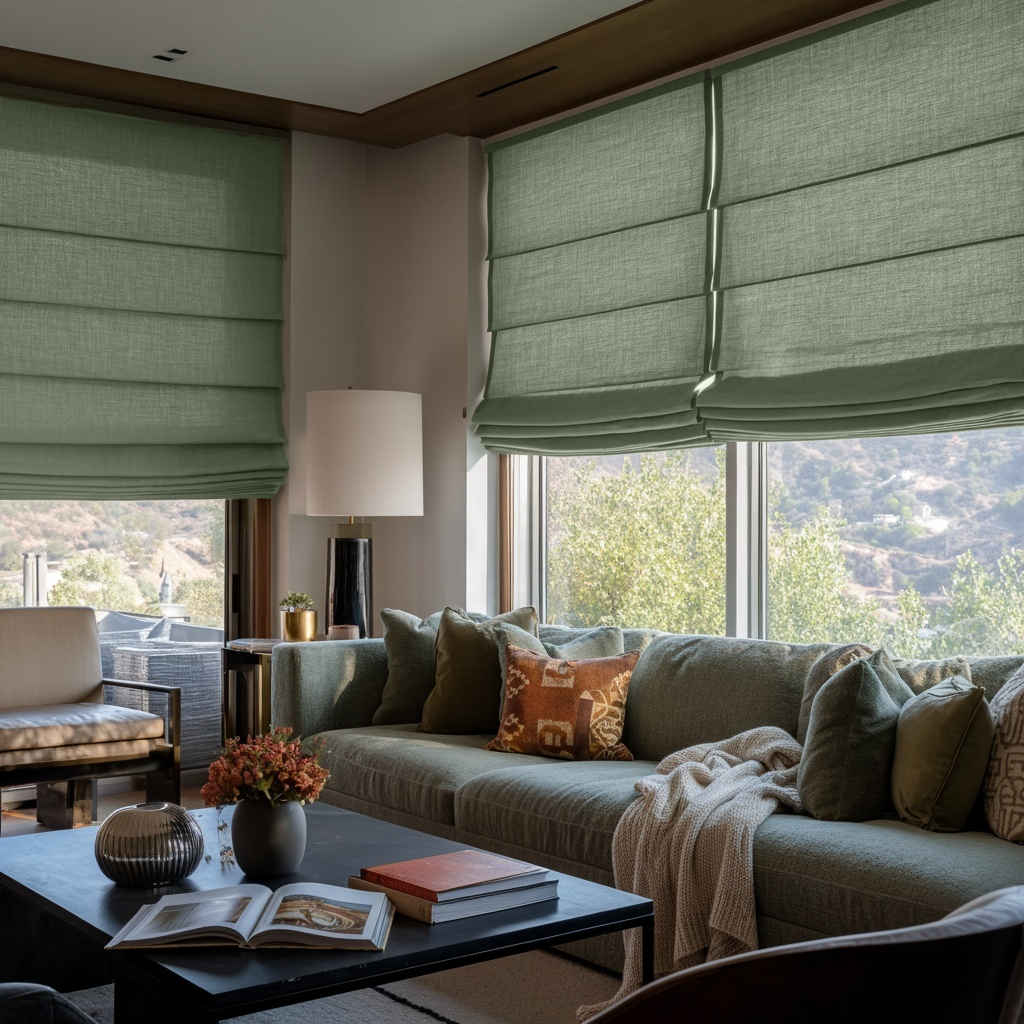 Asparagus Green Linen Roman Shades