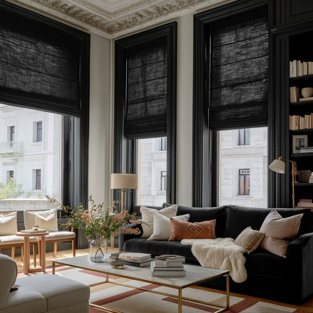 Black Linen Roman Shades