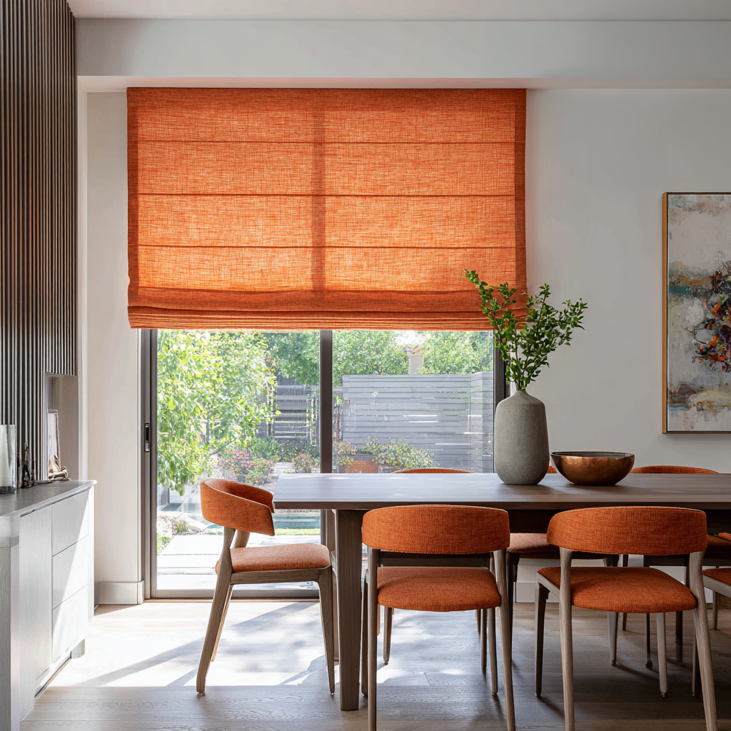 Burnt Orange Linen Roman Shades - Cotton Lining