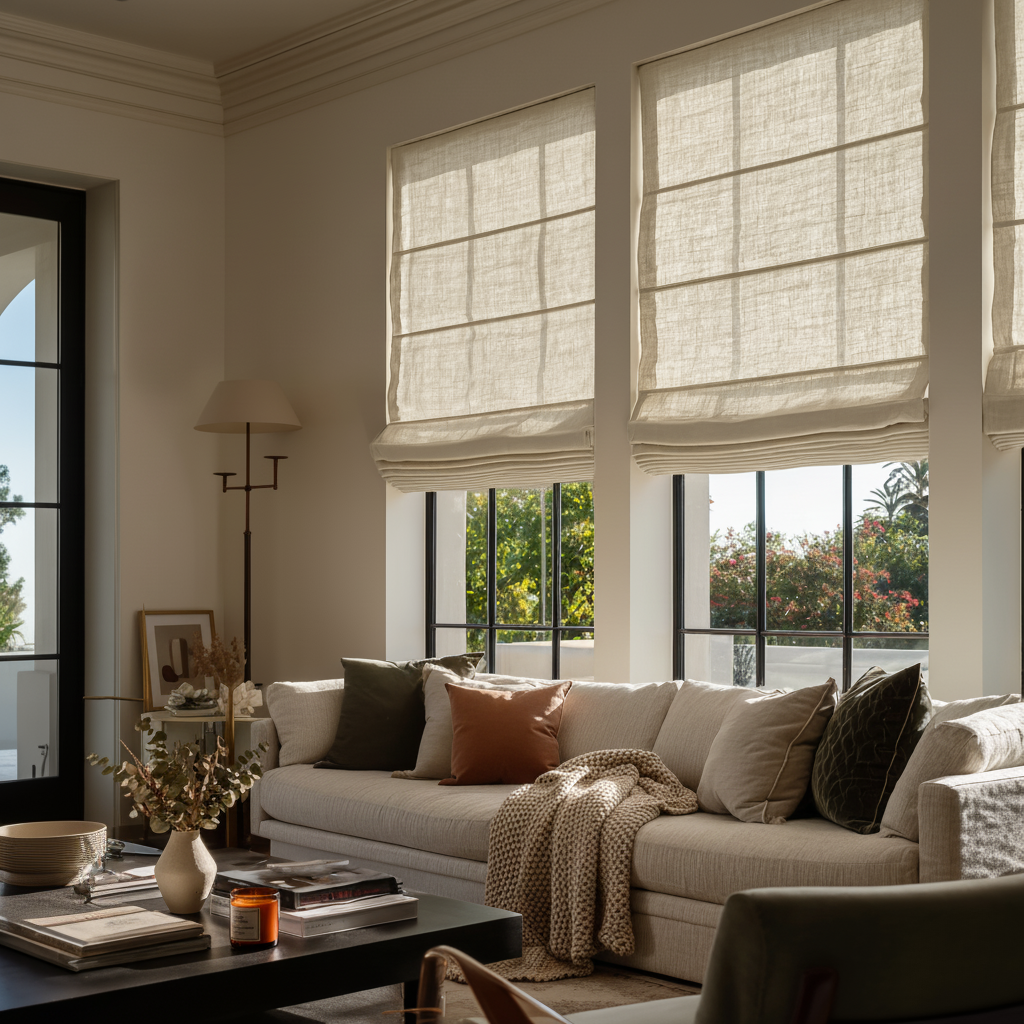 Cream Linen Roman Shades