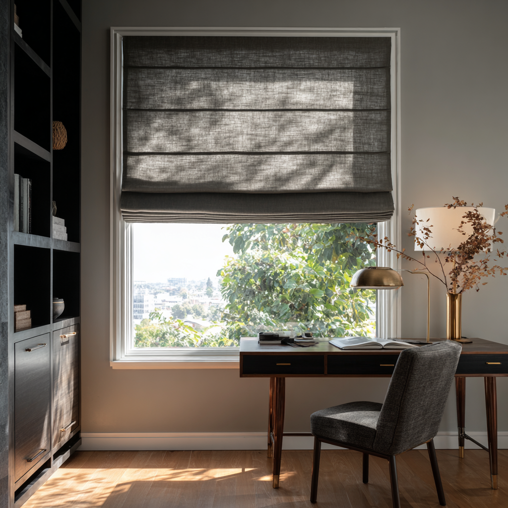 Dim Grey Linen Roman Shades - Cotton Lining