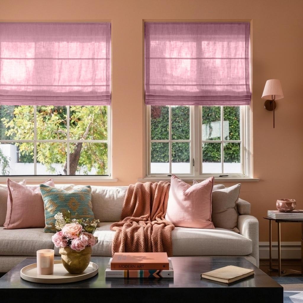 Dusty Rose Linen Roman Shades