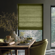 Moss Green Linen Roman Shades - Cotton Lining