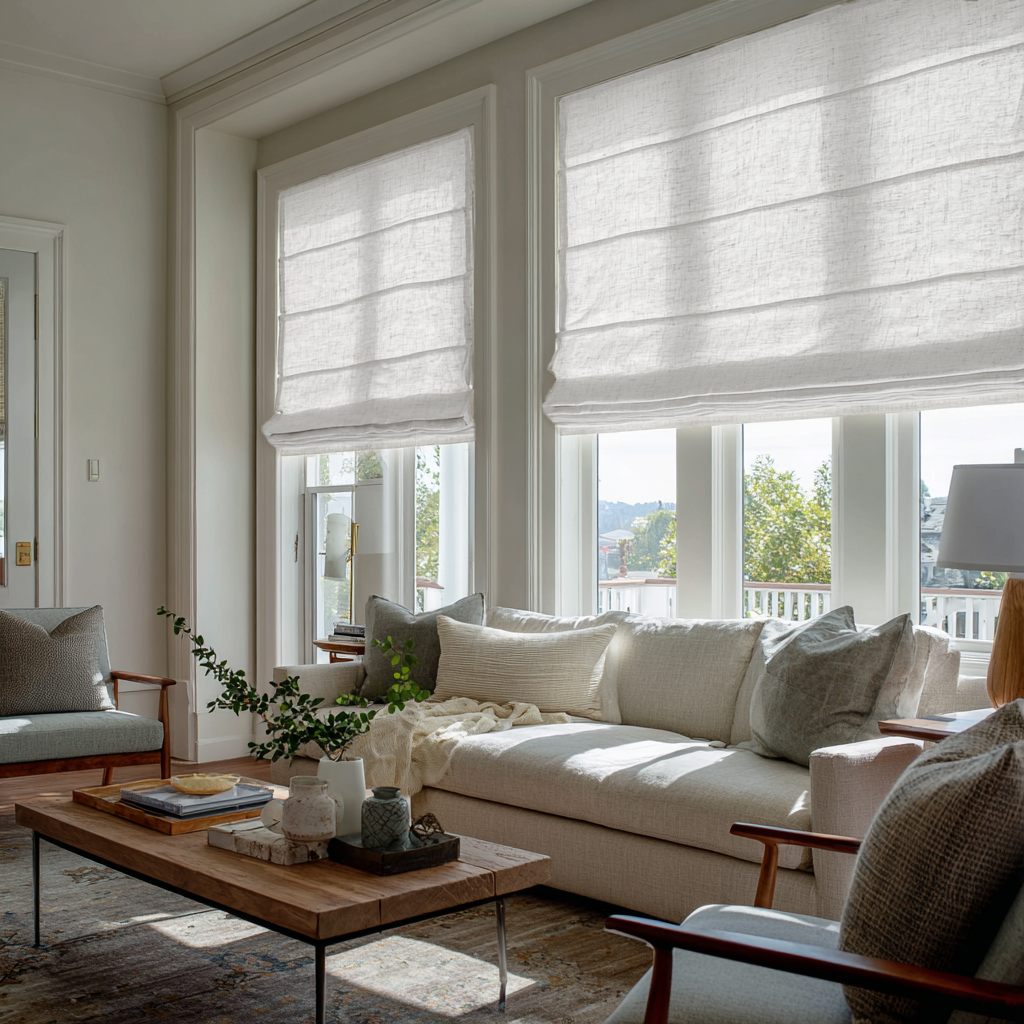 Off-White Linen Roman Shades - Cotton Lining