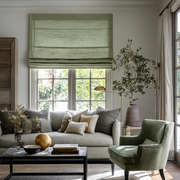 Olive Green Linen Roman Shades - Cotton Lining