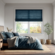 Peacock Blue Linen Roman Shades - Cotton Lining