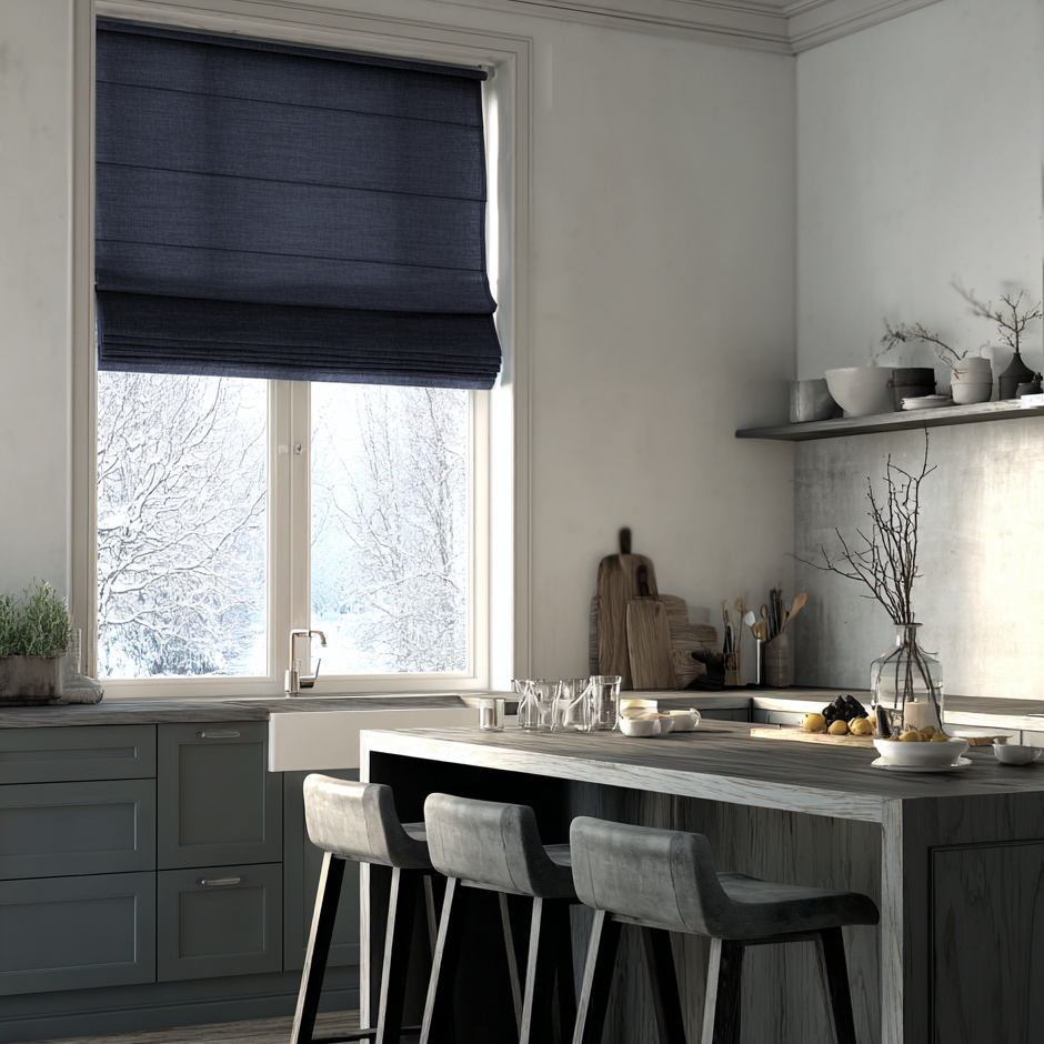 Royal Blue Linen Roman Shades - Cotton Lining