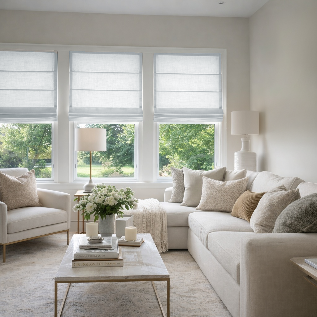White Linen Roman Shades