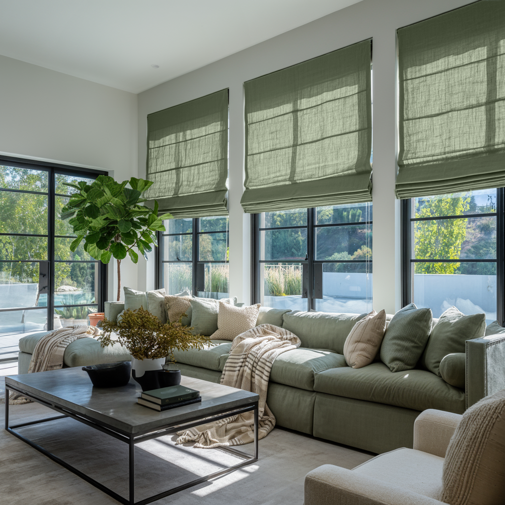 Asparagus Green Linen Roman Shades
