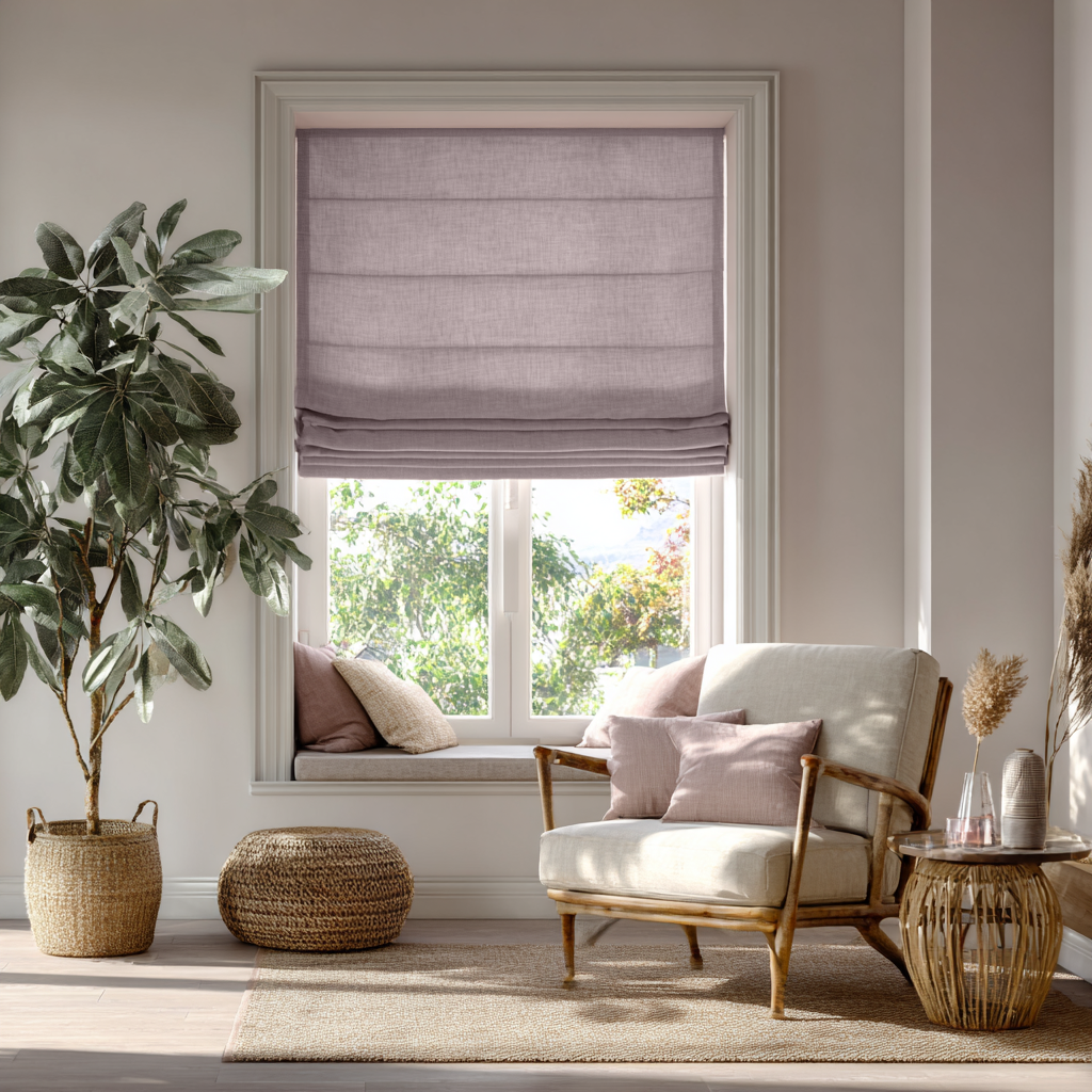 Dusty Pink Linen Roman Shades - Cotton Lining