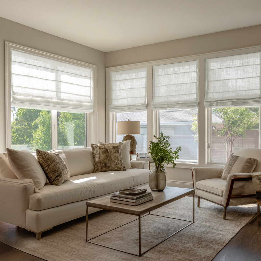 Off-White Linen Roman Shades