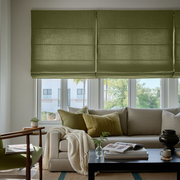 Olive Green Linen Roman Shades - Cotton Lining