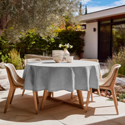 Stone Grey Linen Round Tablecloth in a Sunny Patio Dining Space