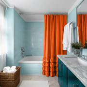 Burnt Orange Linen Ruffled Shower Curtain