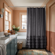 Dim Grey Linen Ruffled Shower Curtain