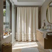 Cream Linen Ruffled Shower Curtain