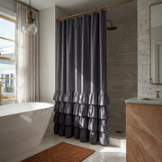 Dim Grey Linen Ruffled Shower Curtain