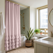 Dusty Pink Linen Ruffled Shower Curtain
