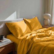 Mustard Yellow Washed Linen Sheet Set