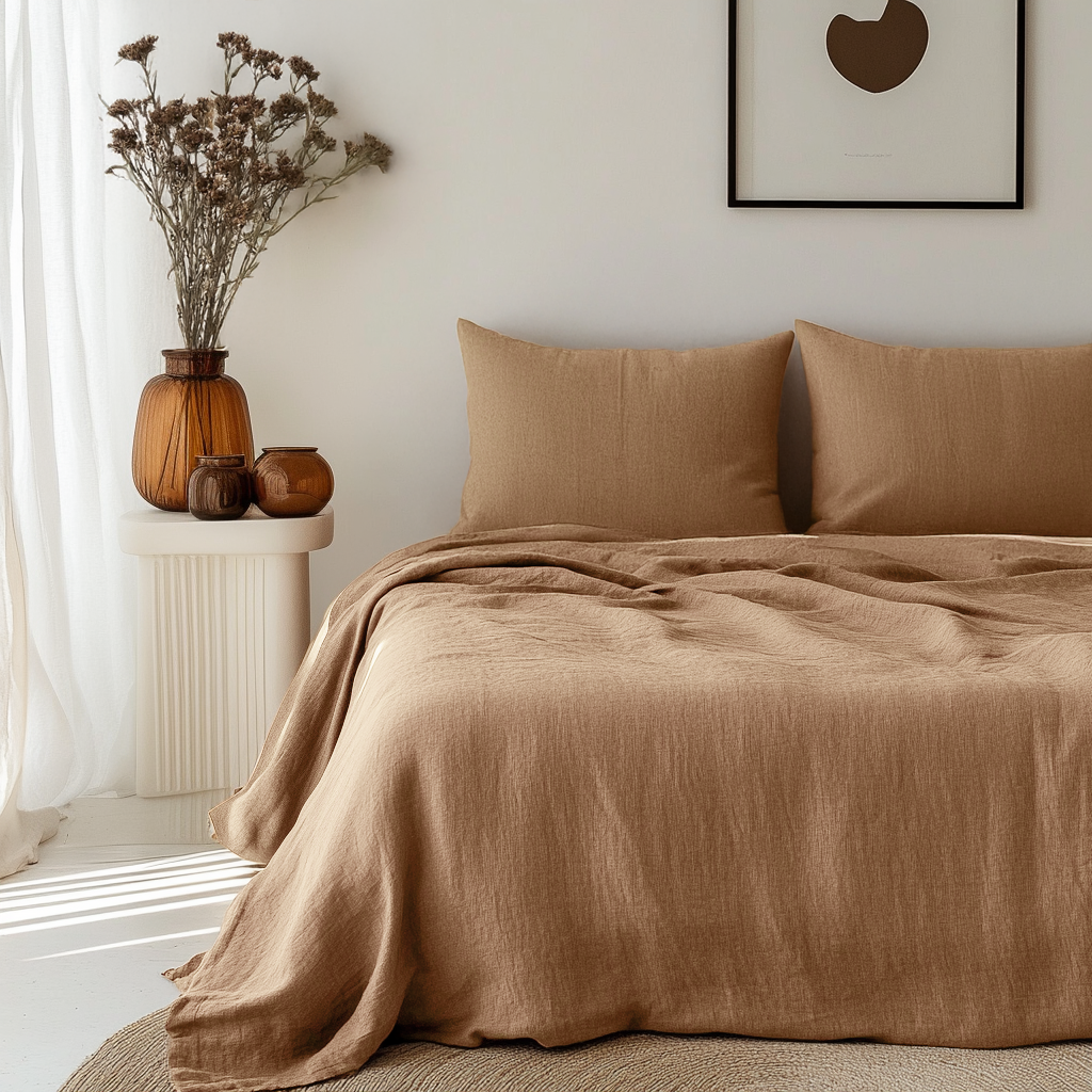 Tawny Brown Linen Sheet Set