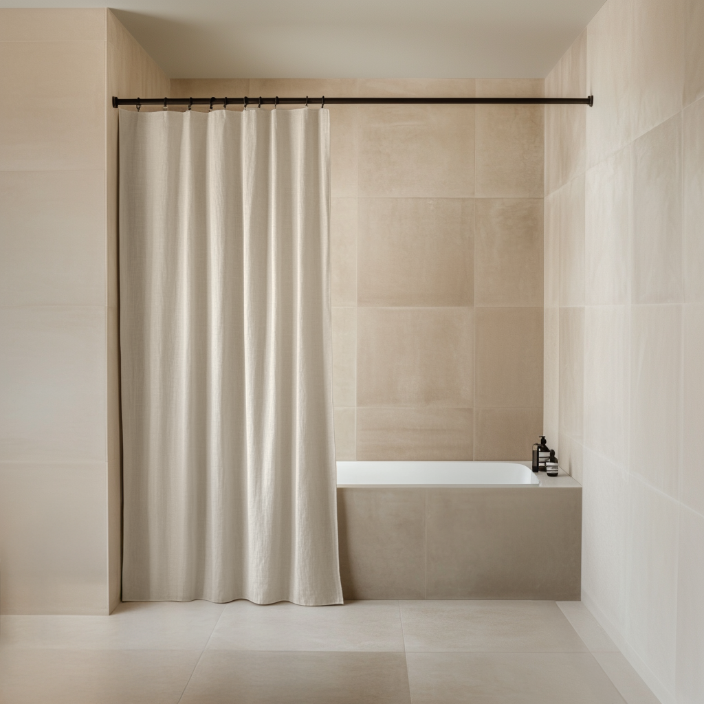 Ecru Heavy Weight Linen Shower Curtain