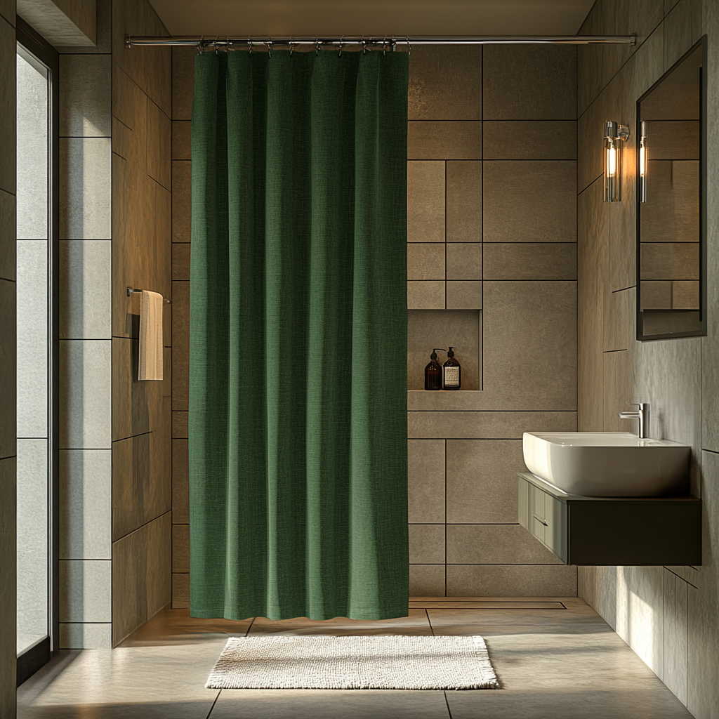 Forest Green Linen Shower Curtain