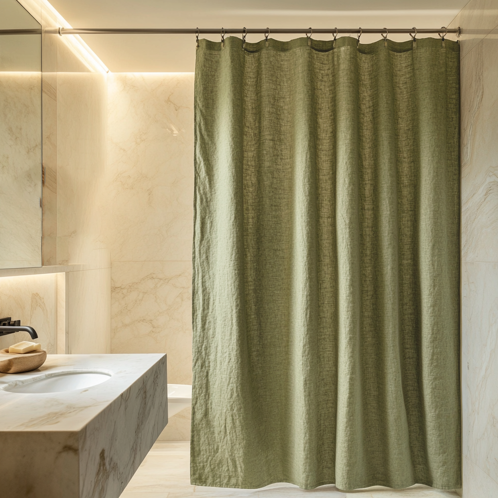 Olive Green Linen Shower Curtain
