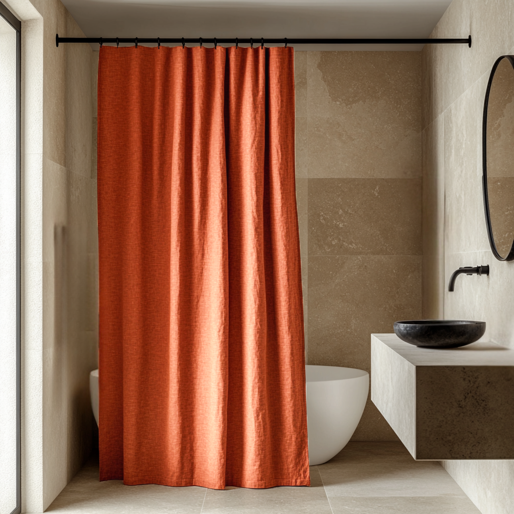 Burnt Orange Linen Shower Curtain