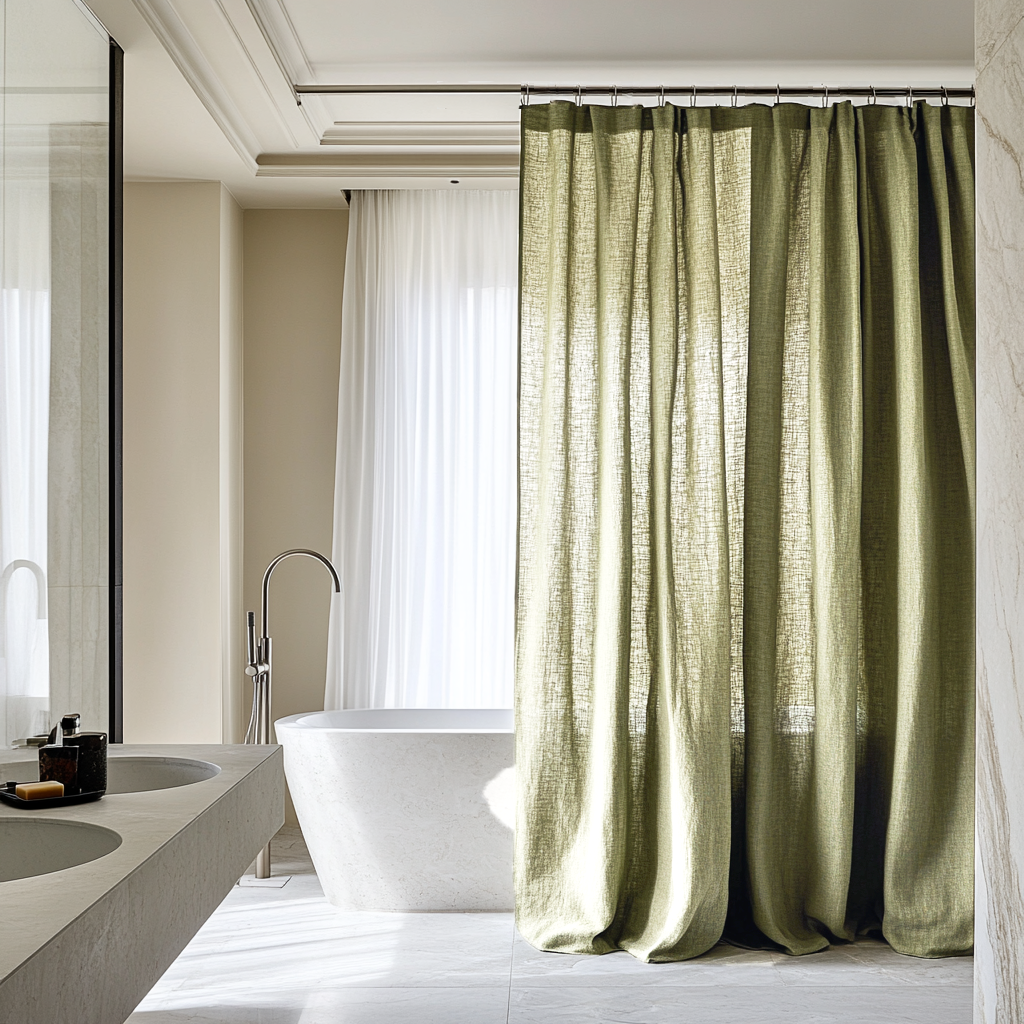 Olive Green Linen Shower Curtain